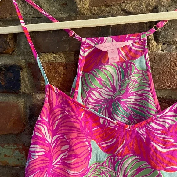 Lilly Pulitzer Pink Peony Dusk Racer Silk Tank Top Size Medium - Picture 3 of 4